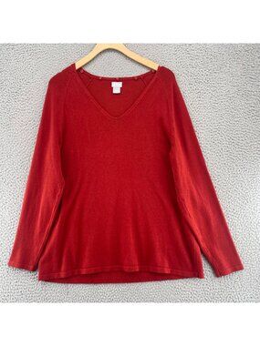 Chicos Sweater Womens 2 US Large Brown Rust Silk Blend V Neck Stretch Pullover